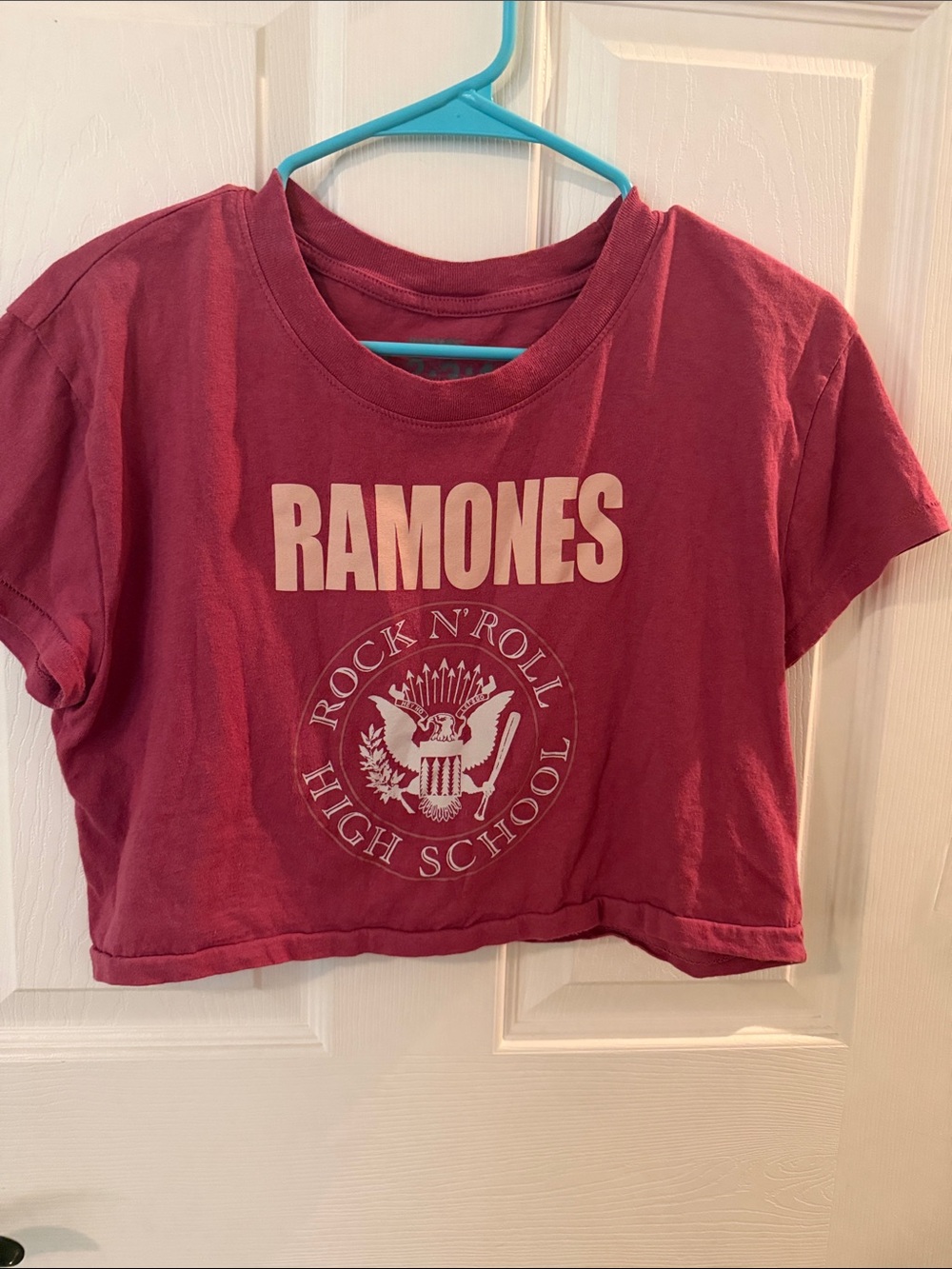 Ramones Graphic Cropped Tee in Burgundy